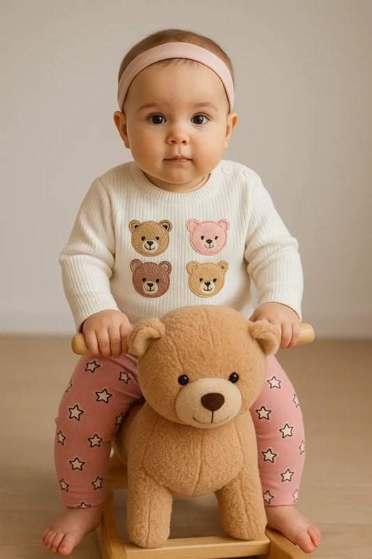 Pull blanc nounours & legging rose étoilé ref 435309