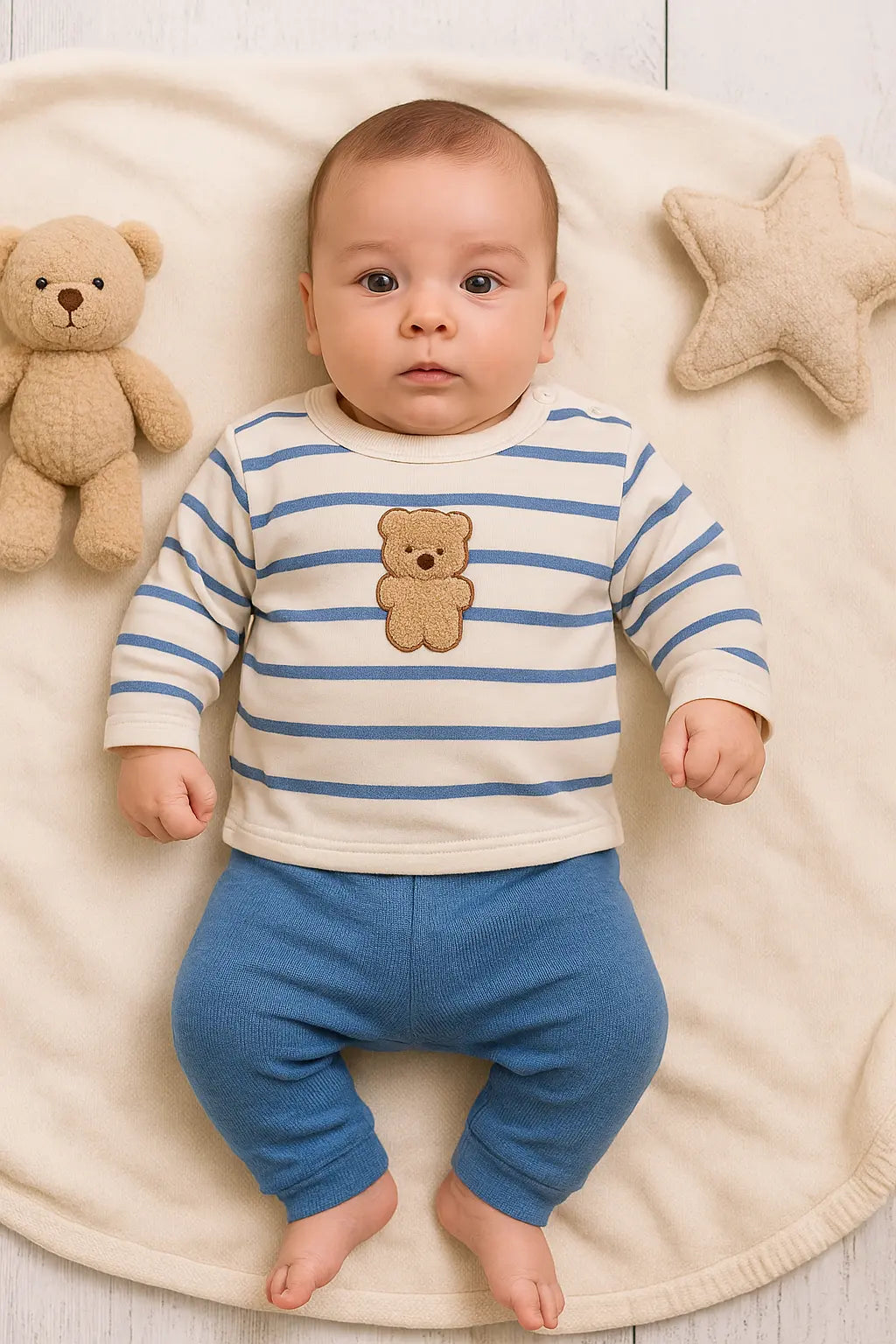 Ensemble Bébé 2 Pièces Bleu – Grenouillère + Haut, Taille 6-12 Mois, 100% Coton, Vintage