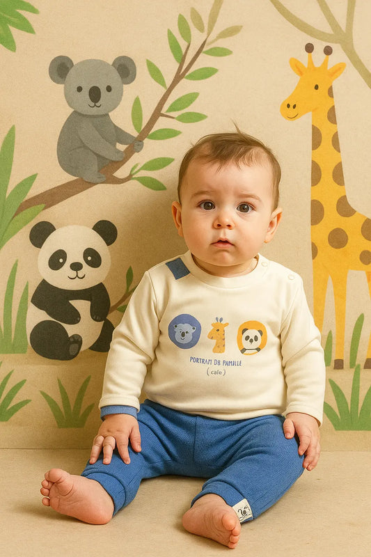 Pull animaux & pantalon bleu assorti ref 433871