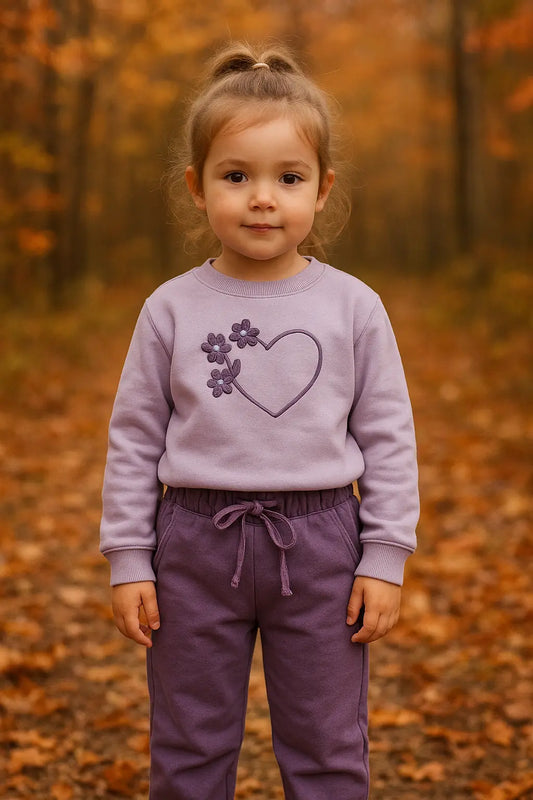 Pull cœur fleuri & pantalon violet à nœud ref 433354