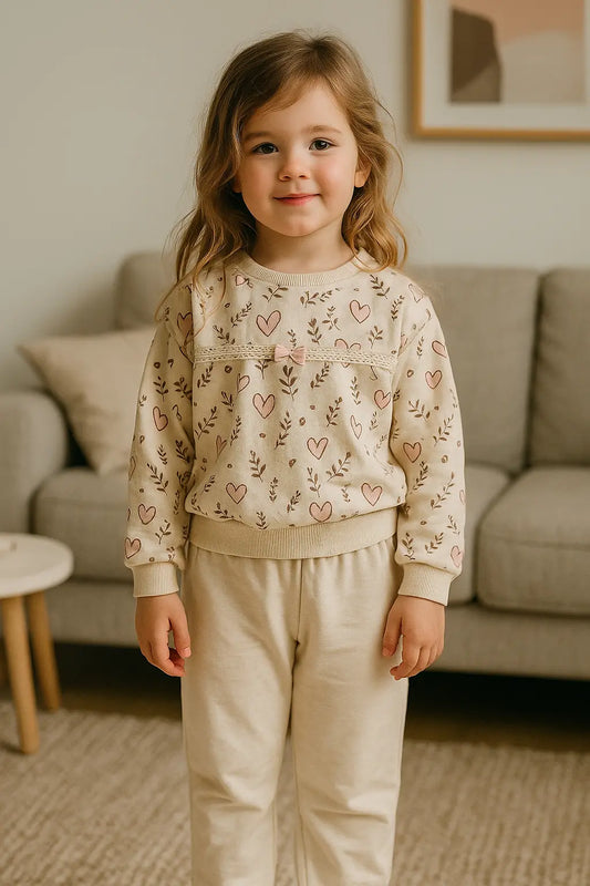 Pull motifs cœur & lapin + pantalon rose clair ref 435223
