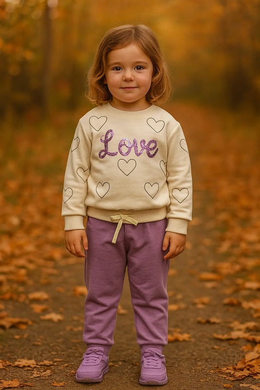 Pull “Love” à paillettes & pantalon mauve ref 433477