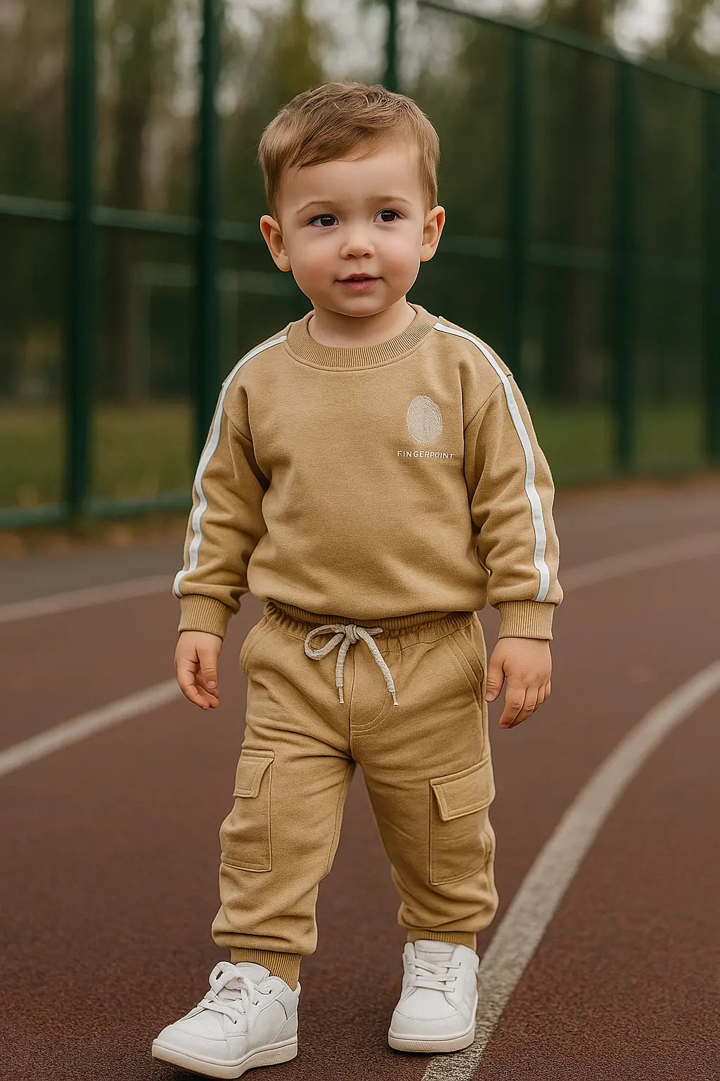Survêtement camel "Personality" avec bandes blanches ref 434880