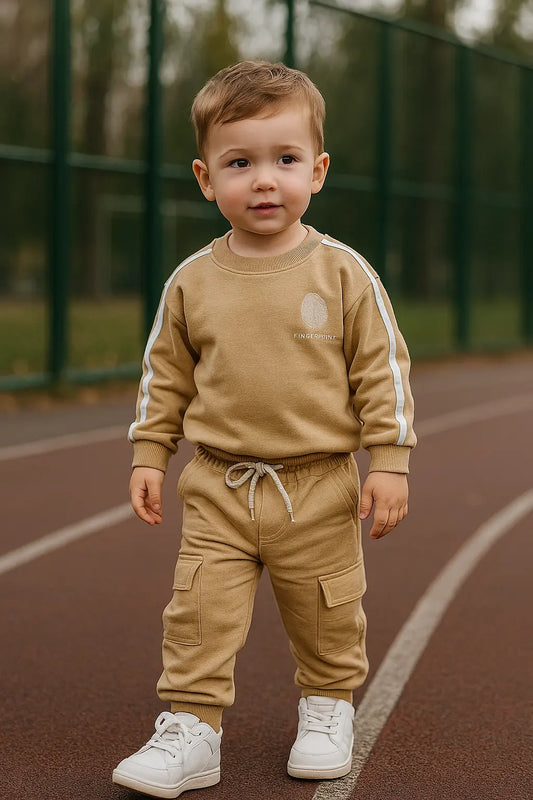 Survêtement camel "Personality" avec bandes blanches ref 434880