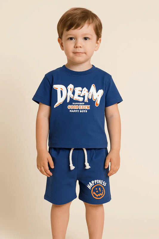 Ensemble Été – T-shirt "Dream" + Short "Happiness" Bleu Marine ref 426196
