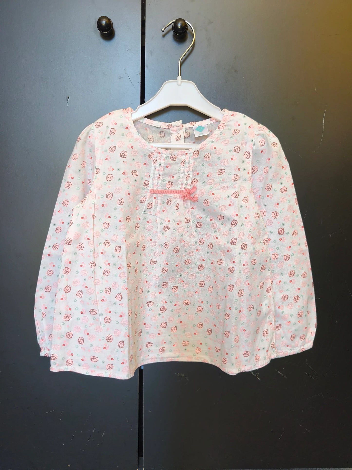 T-shirt floral blanc et terracotta avec nœud décoratif – Tex 36 mois 🌸 ref 167