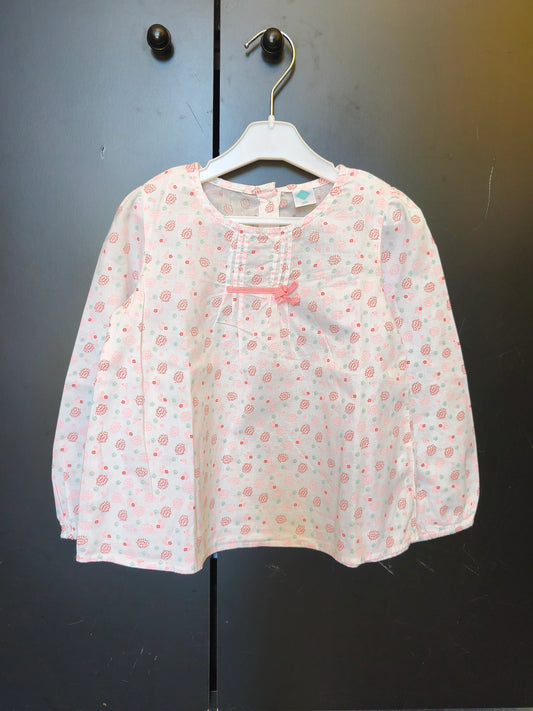 T-shirt floral blanc et terracotta avec nœud décoratif – Tex 36 mois 🌸 ref 167