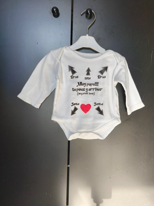 Body Blanc Humoristique « Allez Papa » – 3-6 Mois ref 185