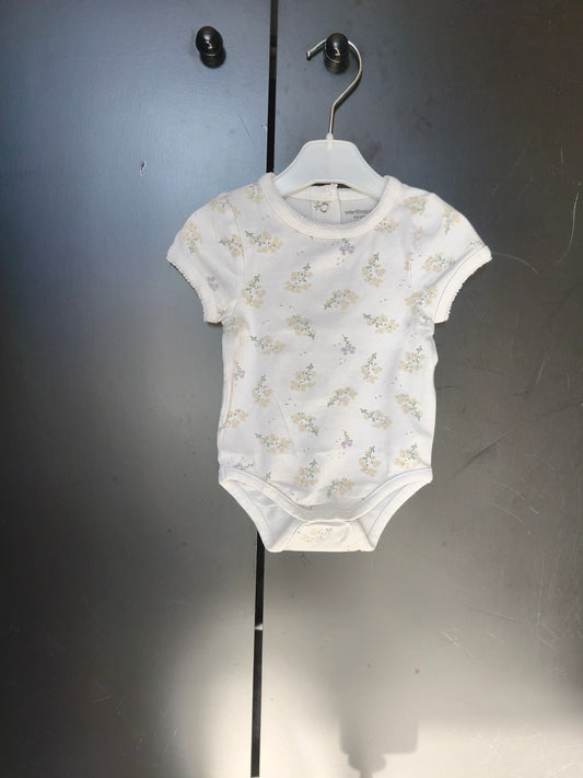 Body Blanc à Fleurs Beige et Violettes – Verbaudet – 3 Mois ref 190