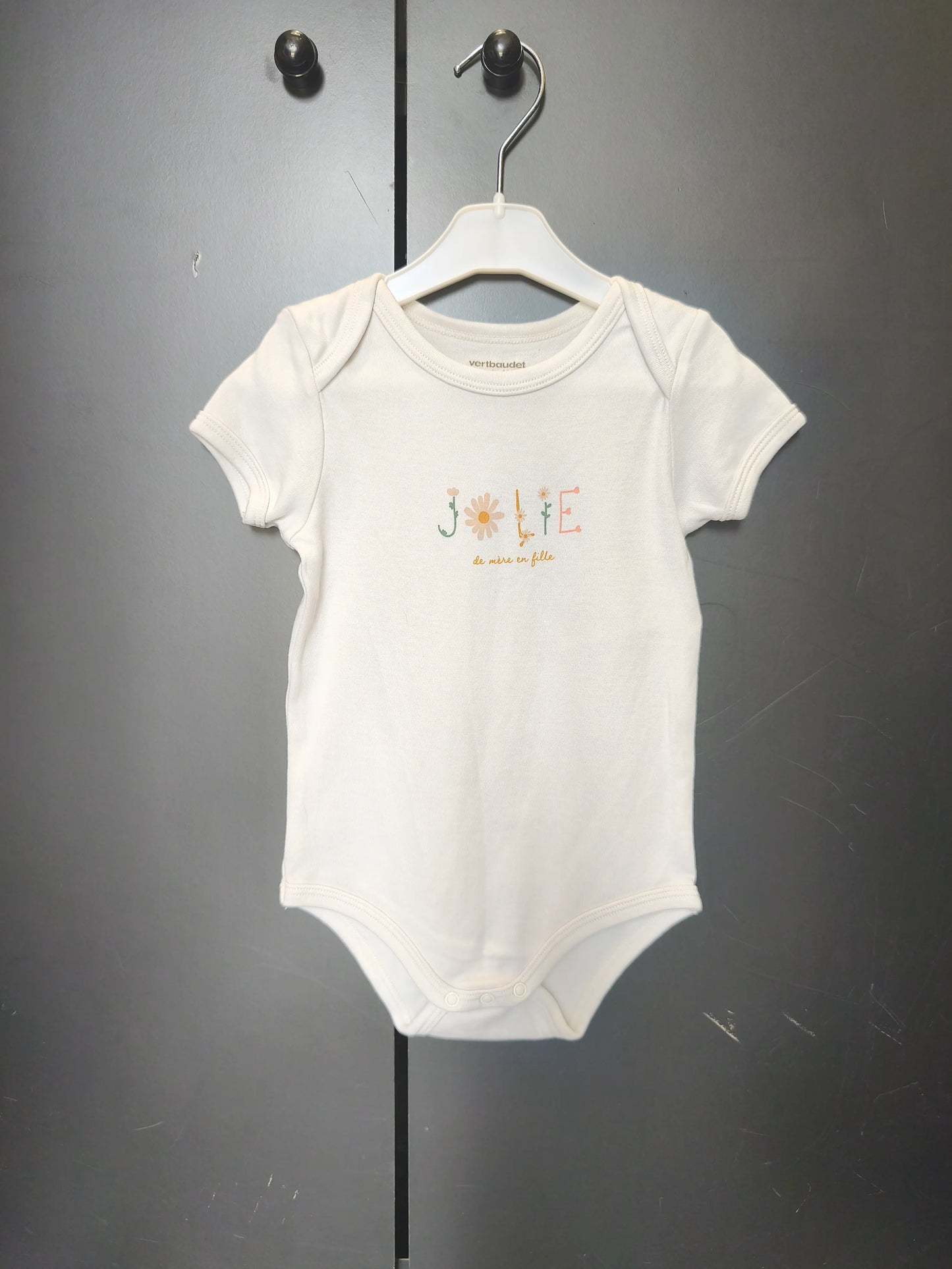 Body blanc "jolie" Verbaudet 24 mois - manches courtes ref 107