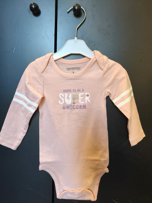 Body manches longues “Born to be a Super Unicorn” – Corail – 9 mois ref 266