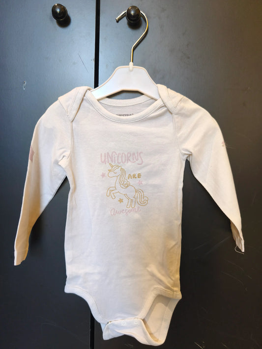 Body manches longues “Unicorns” – Blanc et doré – 9 mois ref 267