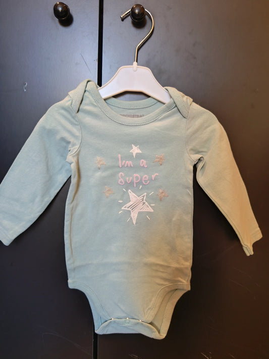 Body manches longues “I’m a Super” – Vert d’eau – 9 mois ref 269