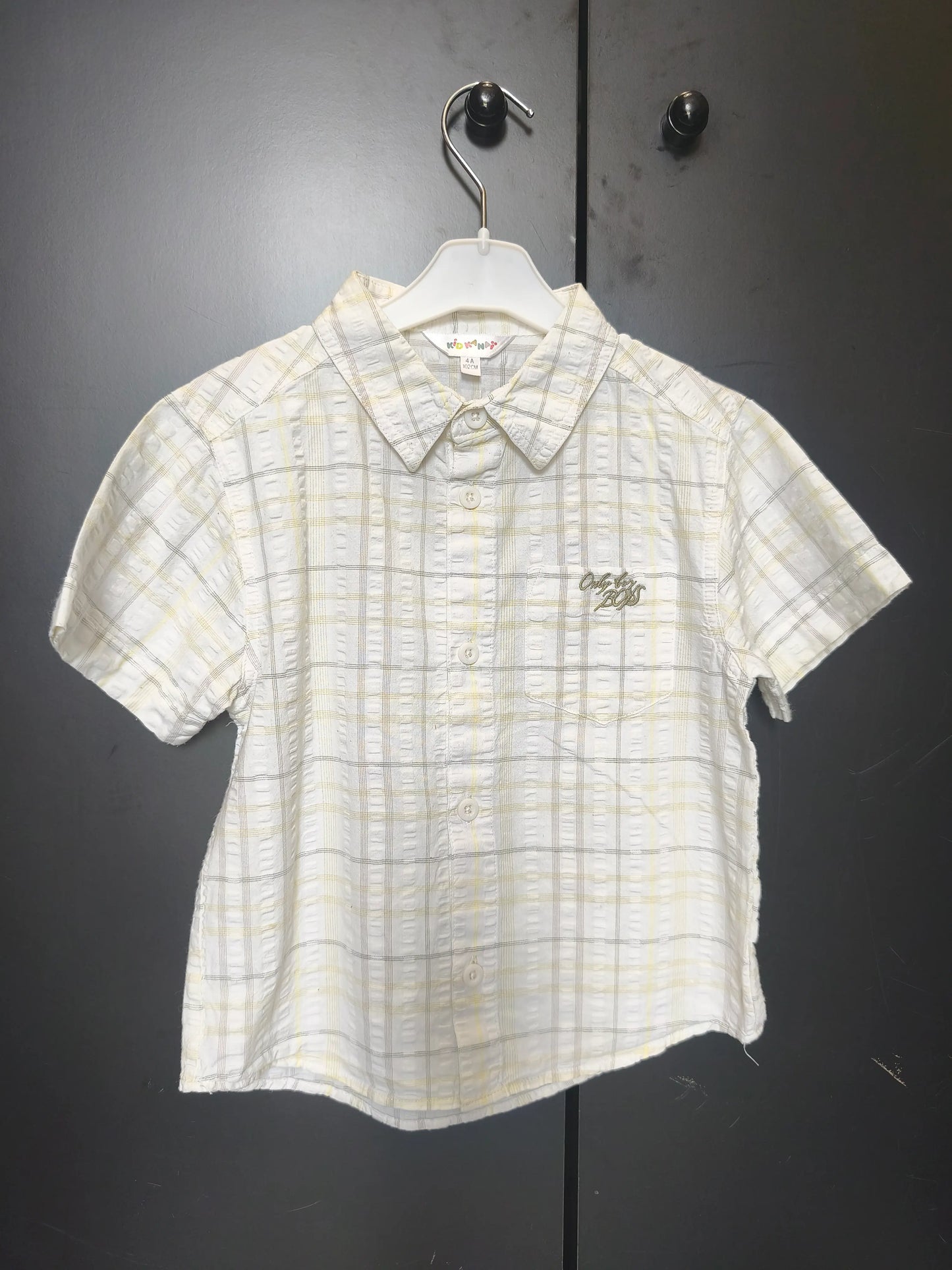 Chemise Kid Kanai 4 ans - Blanche rayée gris clair & vert anis, 100% coton ref 27