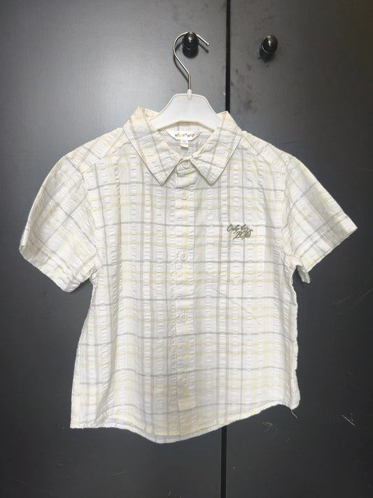Chemise Kid Kanai 4 ans - Blanche rayée gris clair & vert anis, 100% coton ref 27