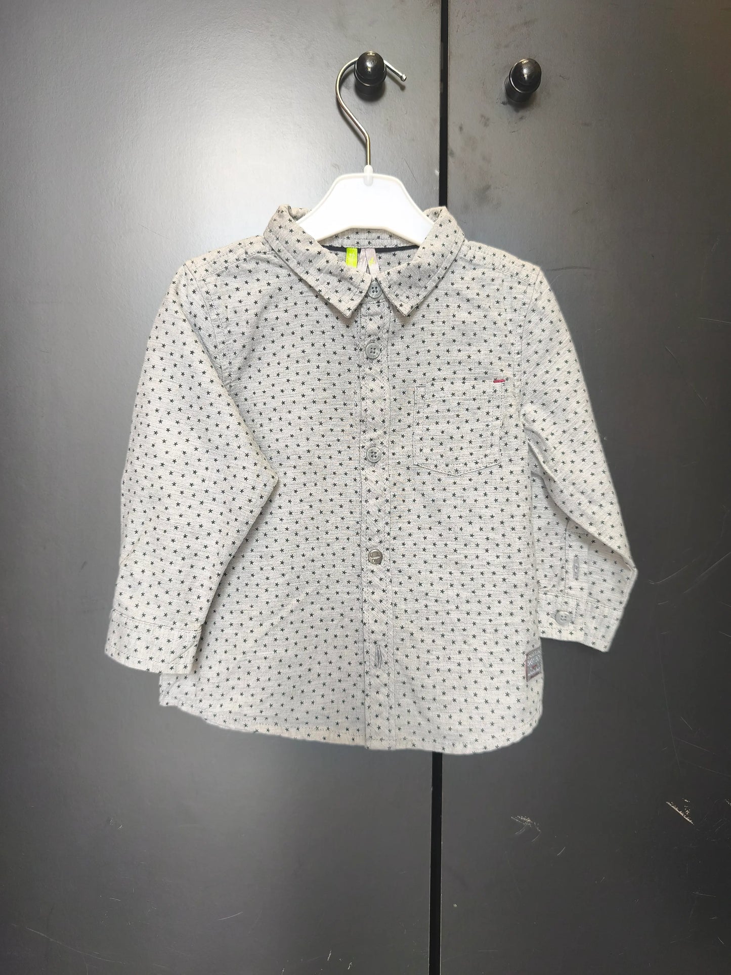 Chemise Orchestra 12 mois - Grise à étoiles, manches longues, 100% coton ref 28