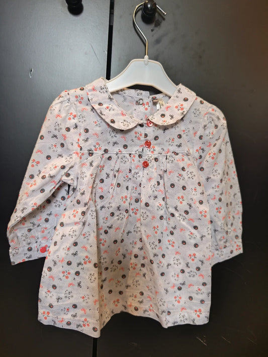 T-shirt Chemise Blanche – Décor Gris et Corail – Orchestra – 12 Mois ref 322