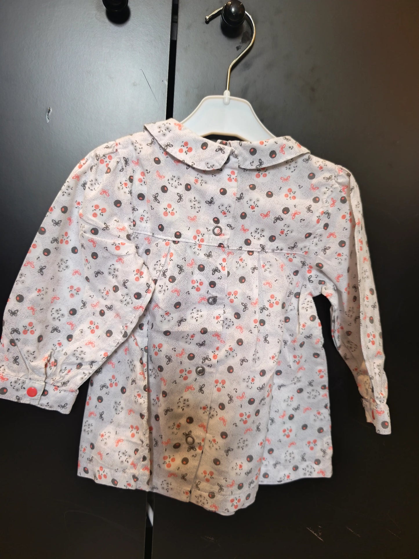 T-shirt Chemise Blanche – Décor Gris et Corail – Orchestra – 12 Mois ref 322