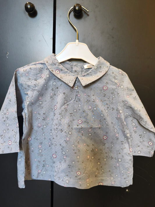 Chemisette bleu imprimé fleurs – Bout’chou – 9 mois ref 282
