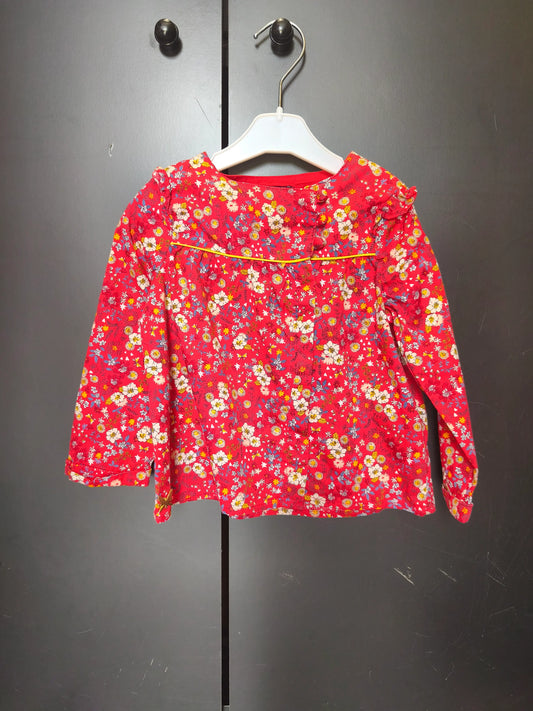 Chemisier Sergent Major 24 mois - Rouge à fleurs, manches longues & col rond ref 46