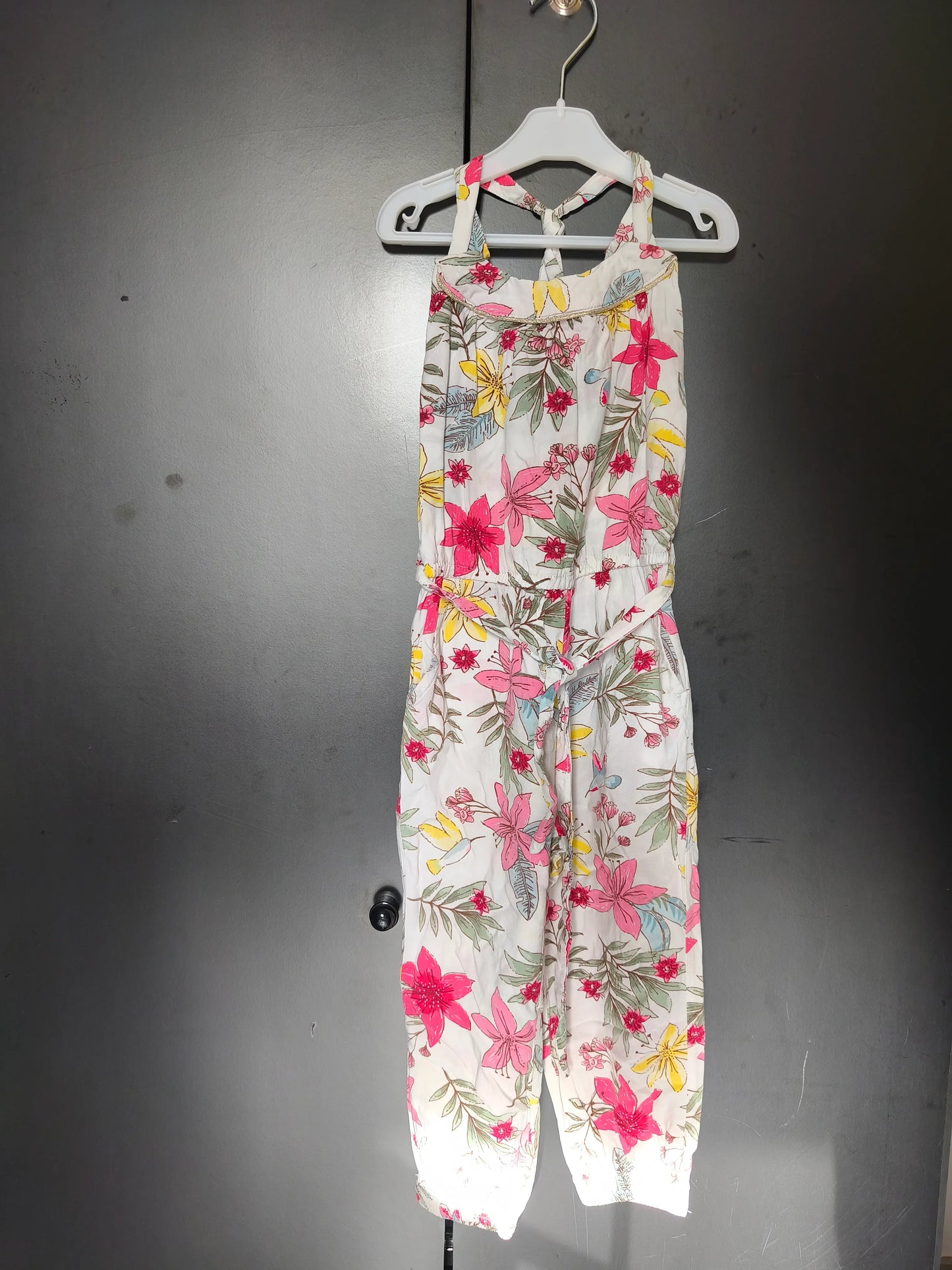 Combinaison fluide pantalon blanc à grosses fleurs – Tape à l’Oeil 24 mois ref 427