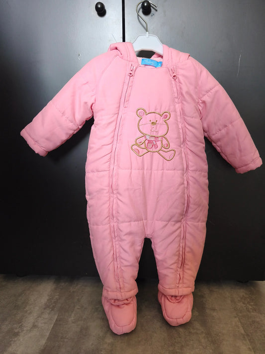Combinaison pilote doublée moumoute – Rose broderie nounours – 9 mois ref 292