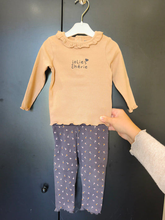 Ensemble t-shirt camel & legging fleuri – Kiabi – 9 mois ref 288