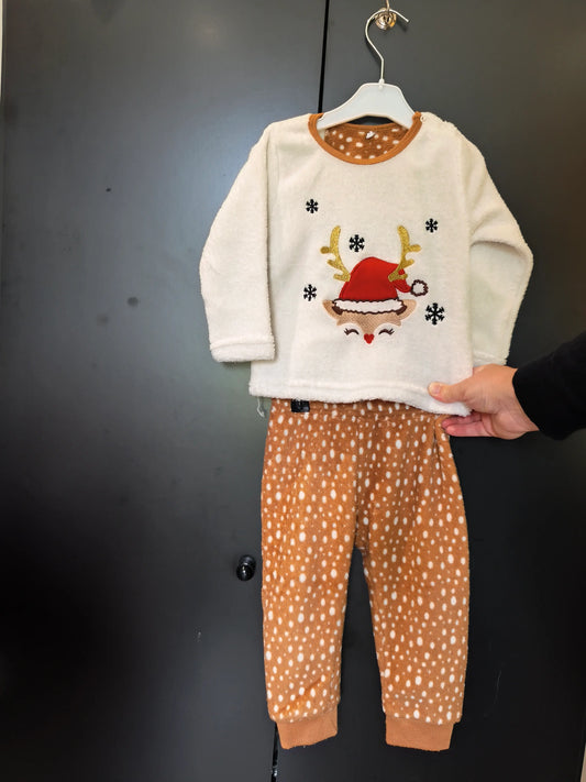 Pyjama Épais Biche de Noël – Blanc & Caramel – 12 Mois ref 312