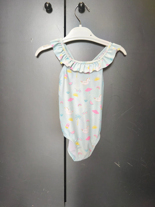 Maillot de bain bleu clair Mots d’Enfants 9 mois – Licorne et volants ref 104