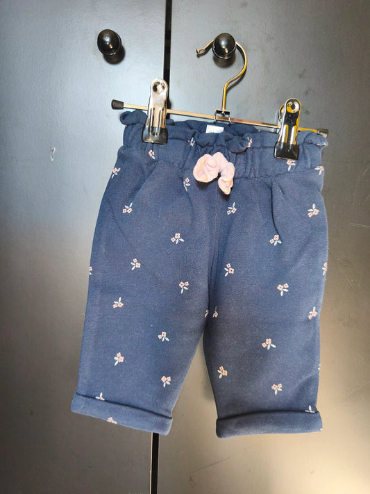 Pantalon Molletonné Bleu Nuit à Fleurs – Obaïbi – 3 Mois ref 171