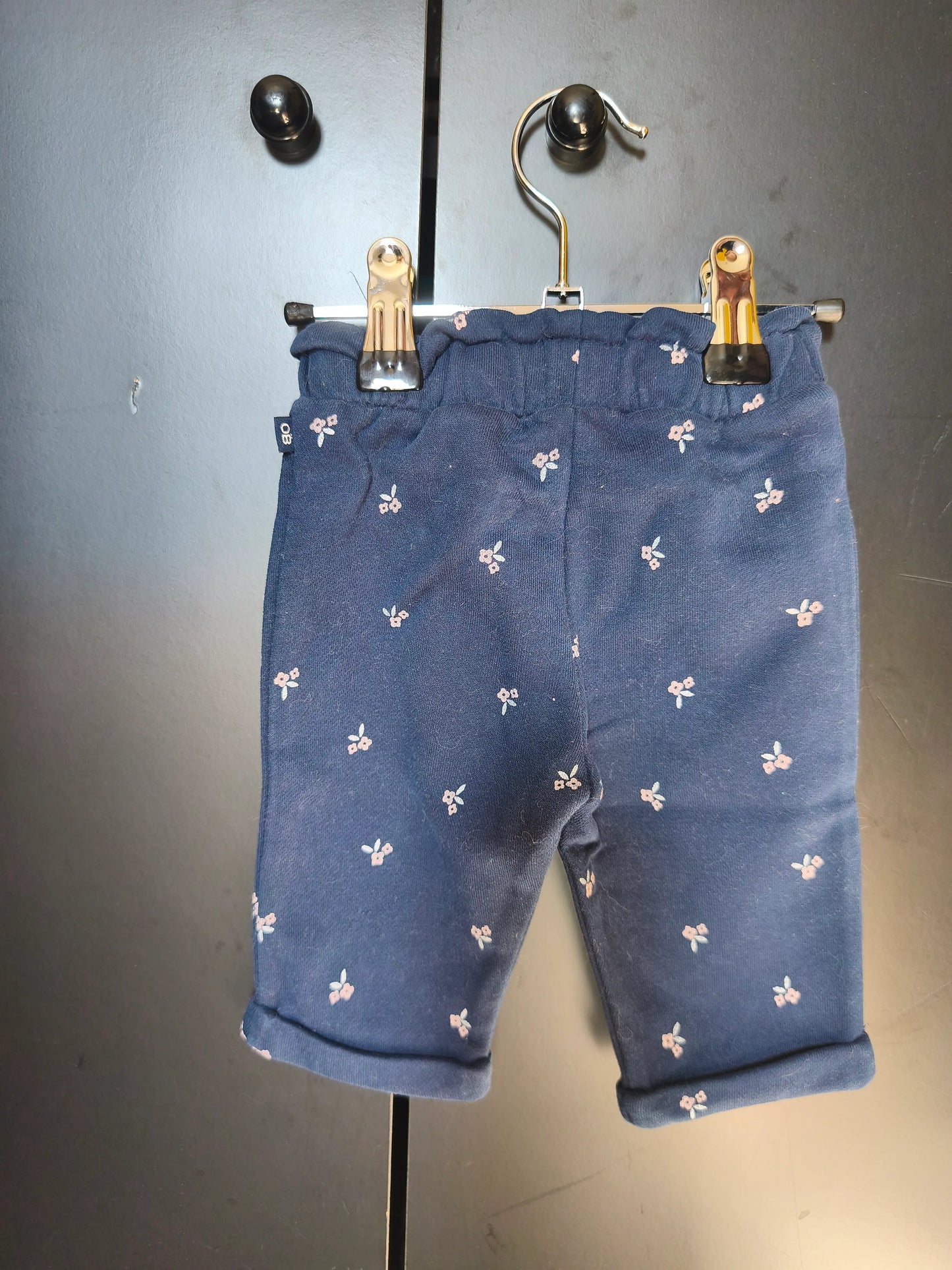 Pantalon Molletonné Bleu Nuit à Fleurs – Obaïbi – 3 Mois ref 171