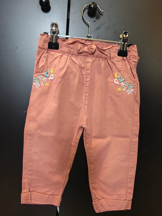 Pantalon rose avec broderie florale pour fille – Mots d’Enfants 12 mois ref 340