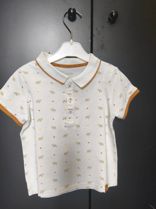 Polo Okaïdi 18 mois - Blanc & Camel à motif animal ref 01