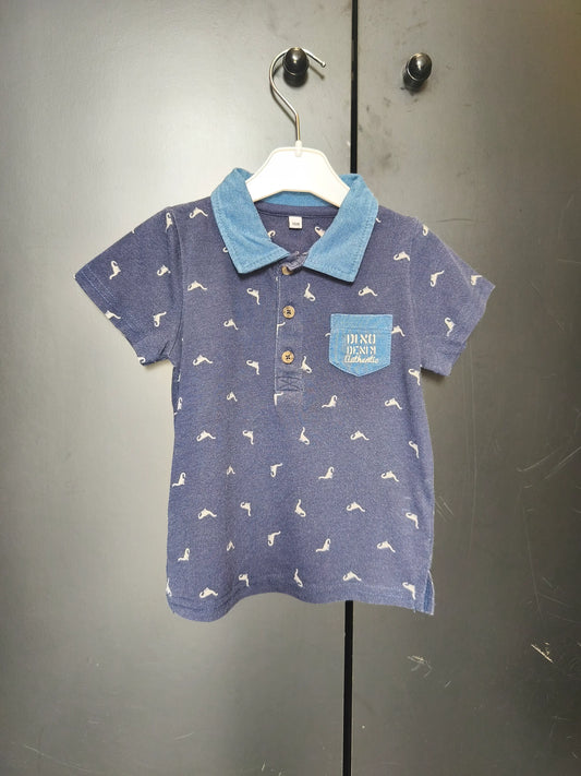 Polo 18 mois bleu marine - Motif dinoaure et poche cœur ref 04
