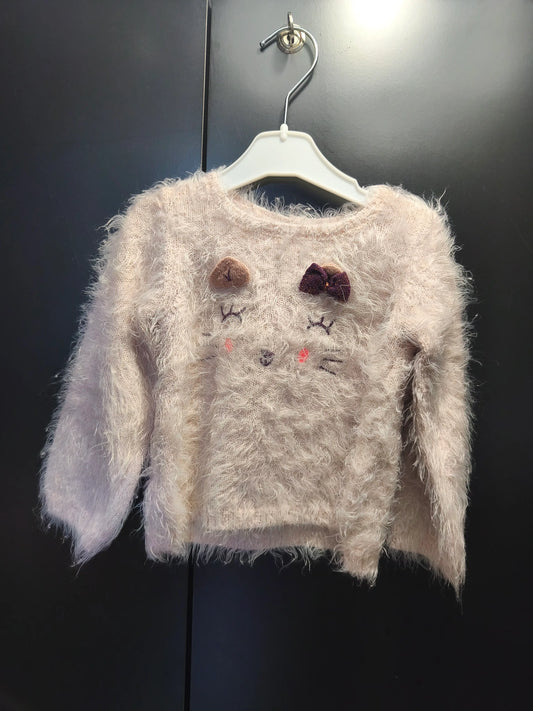 Pull rose pastel « visage de chat » – DPAM 18 mois ref 356