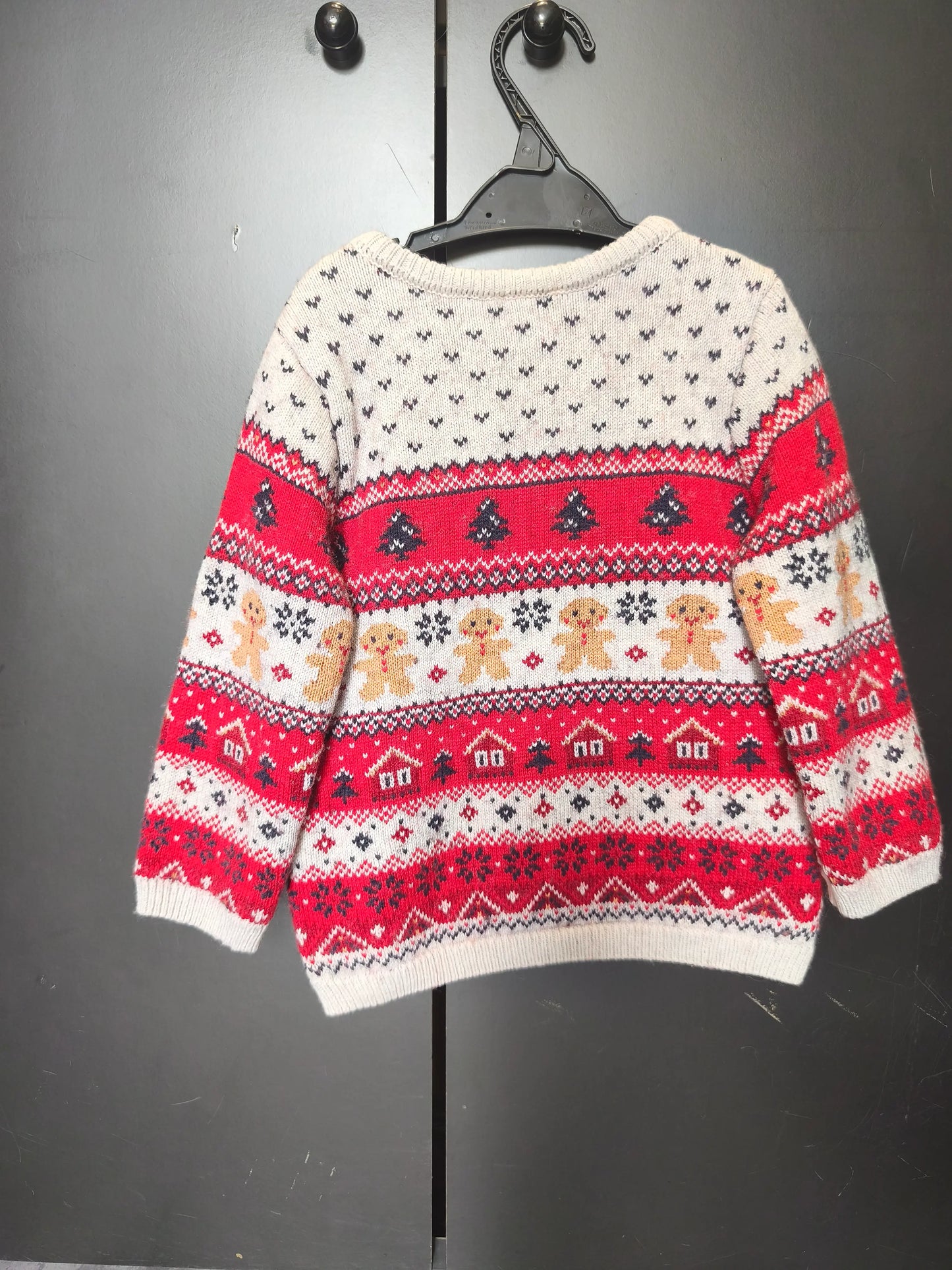 Pull de Noël Sergent Major 24 mois – Rouge & gris, rayures et pain d’épice ref 71