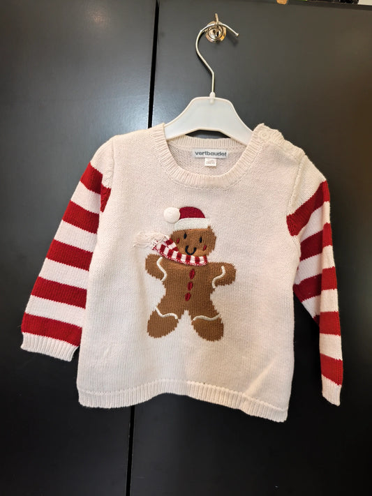 Pull Noël Blanc & Rouge – Broderie Pain d’Épices – Verbaudet – 12 Mois ref 311