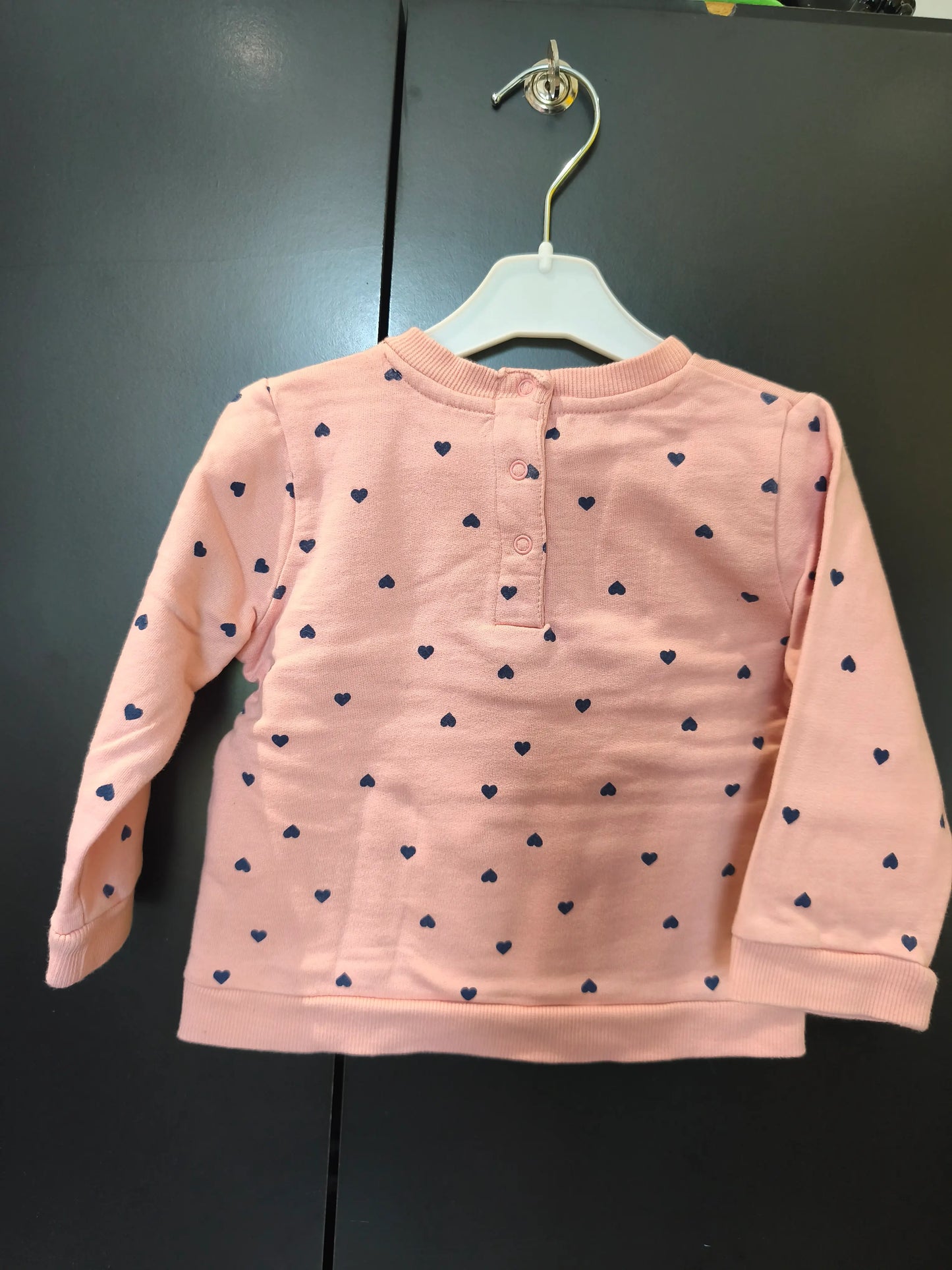 Pull Rose Minnie – Petits Cœurs Bleu Nuit – Manches Longues – Disney - 12 Mois ref 309