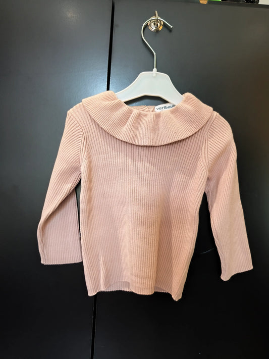 Pull Rose Stretch Uni – Col Volanté – Verbaudet – 12 Mois ref 308