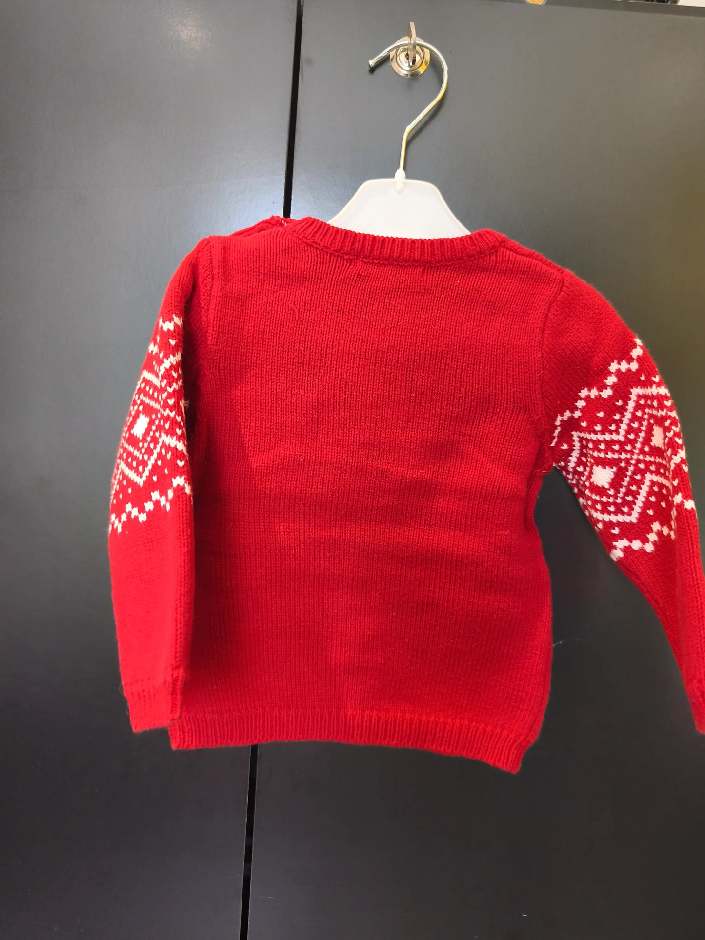 Pull Épais Rouge – Broderie Biche & Fleurs – Verbaudet – 12 Mois ref 306