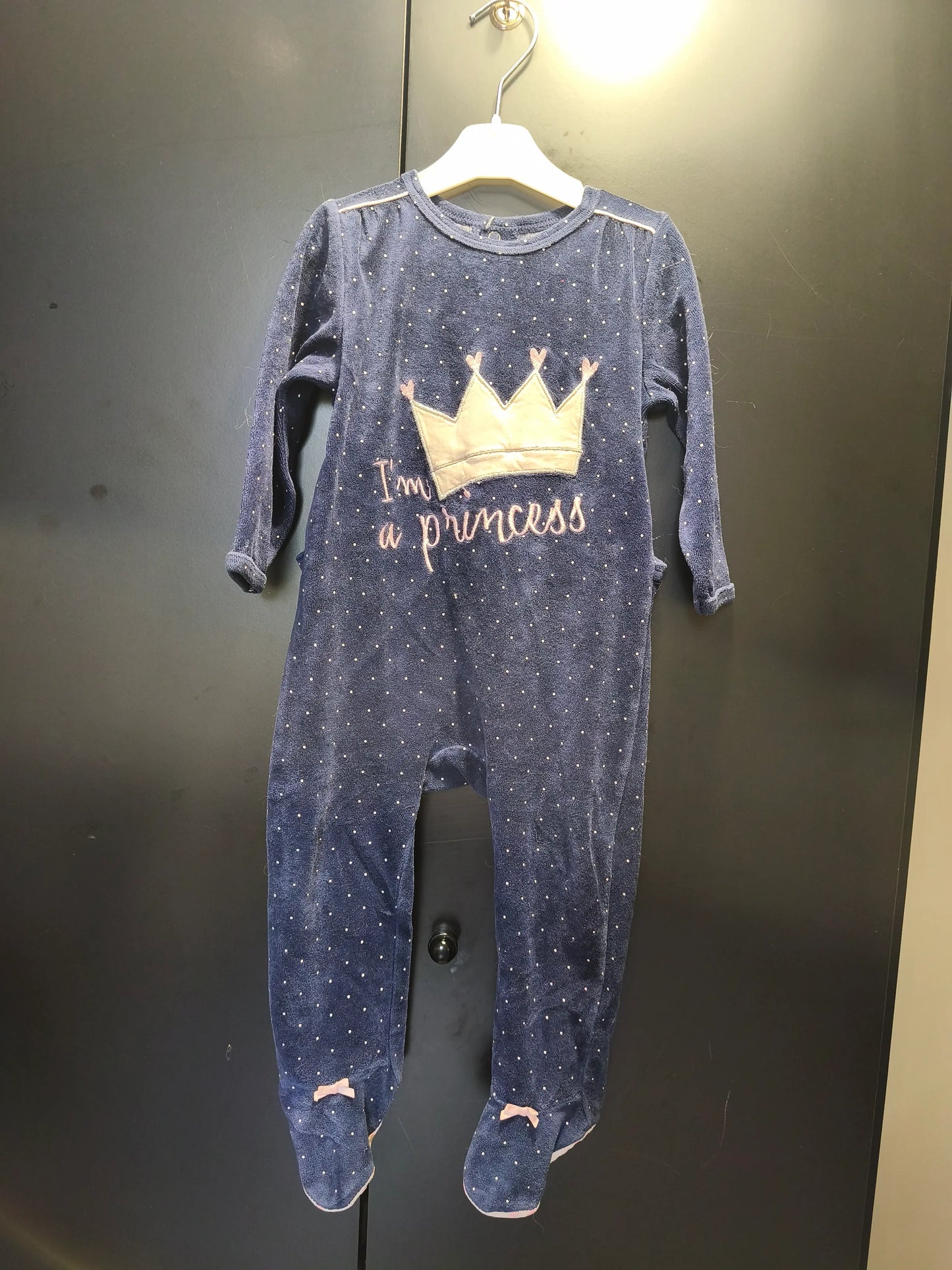 Grenouillère bleu nuit à pois "I'm a Princess" – Gémo 18 mois 👑 ref 380