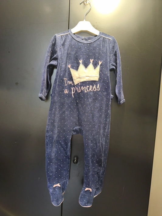 Grenouillère bleu nuit à pois "I'm a Princess" – Gémo 18 mois 👑 ref 380