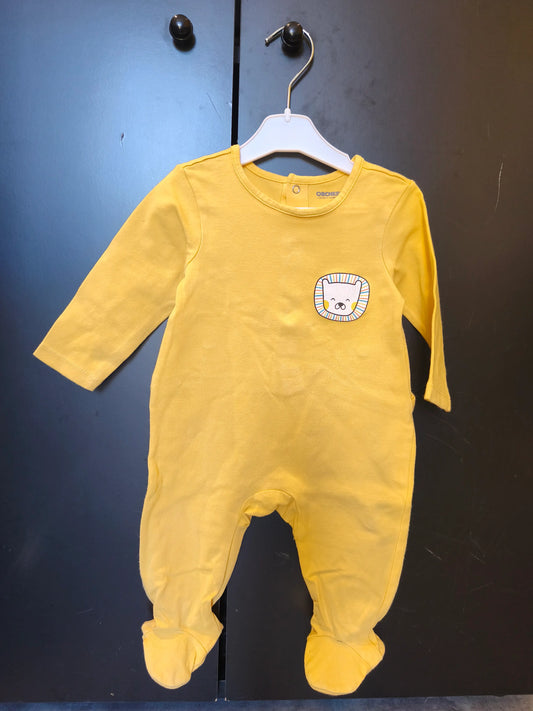 Grenouillère manches longues – Tête de lion – Jaune – 9 mois ref 255