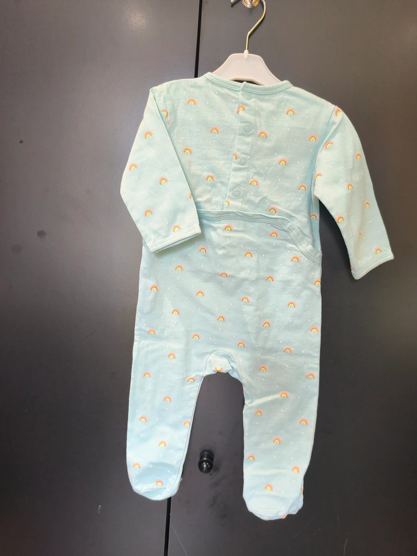 Grenouillère Bleu Vert "Mini Love" – Arc-en-ciel Doré – Kiabi – 12 Mois ref 316