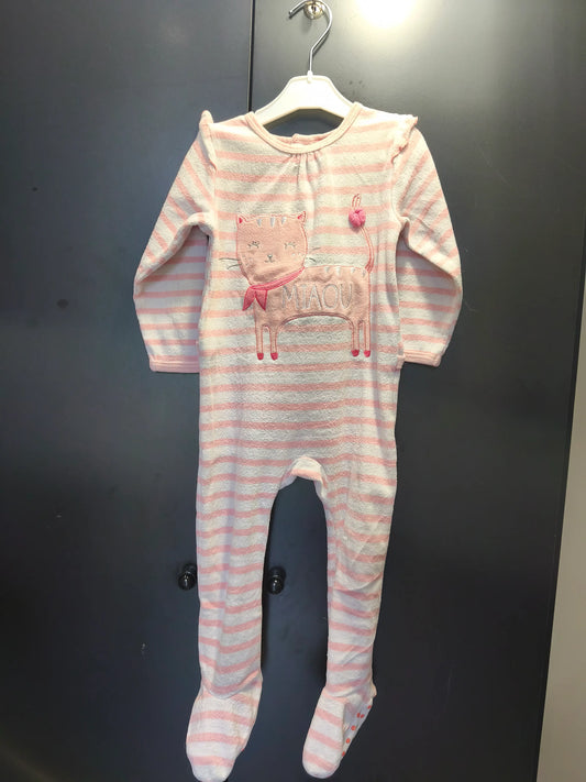 Grenouillère Rayée Rose et Blanc "Miaou" – Gémo 18 mois ref 385