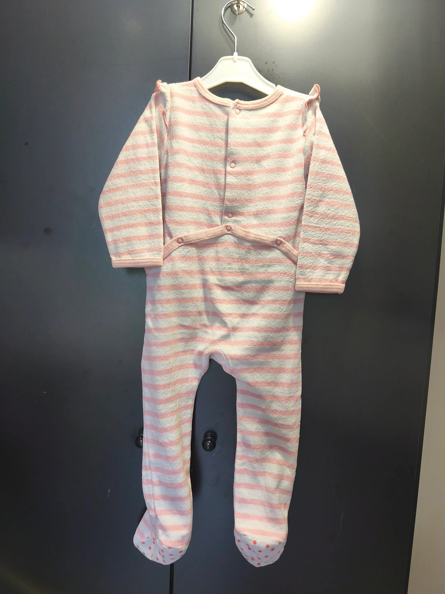 Grenouillère Rayée Rose et Blanc "Miaou" – Gémo 18 mois ref 385