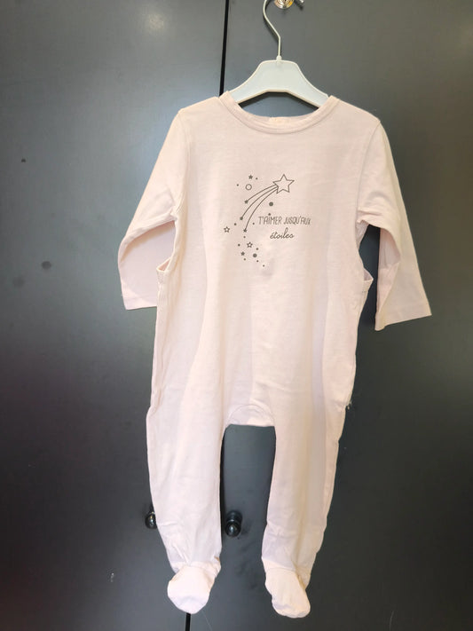 Grenouillère Rose Pastel "T’aimer jusqu’aux étoiles" – Mots d’Enfants – 12 Mois ref 313