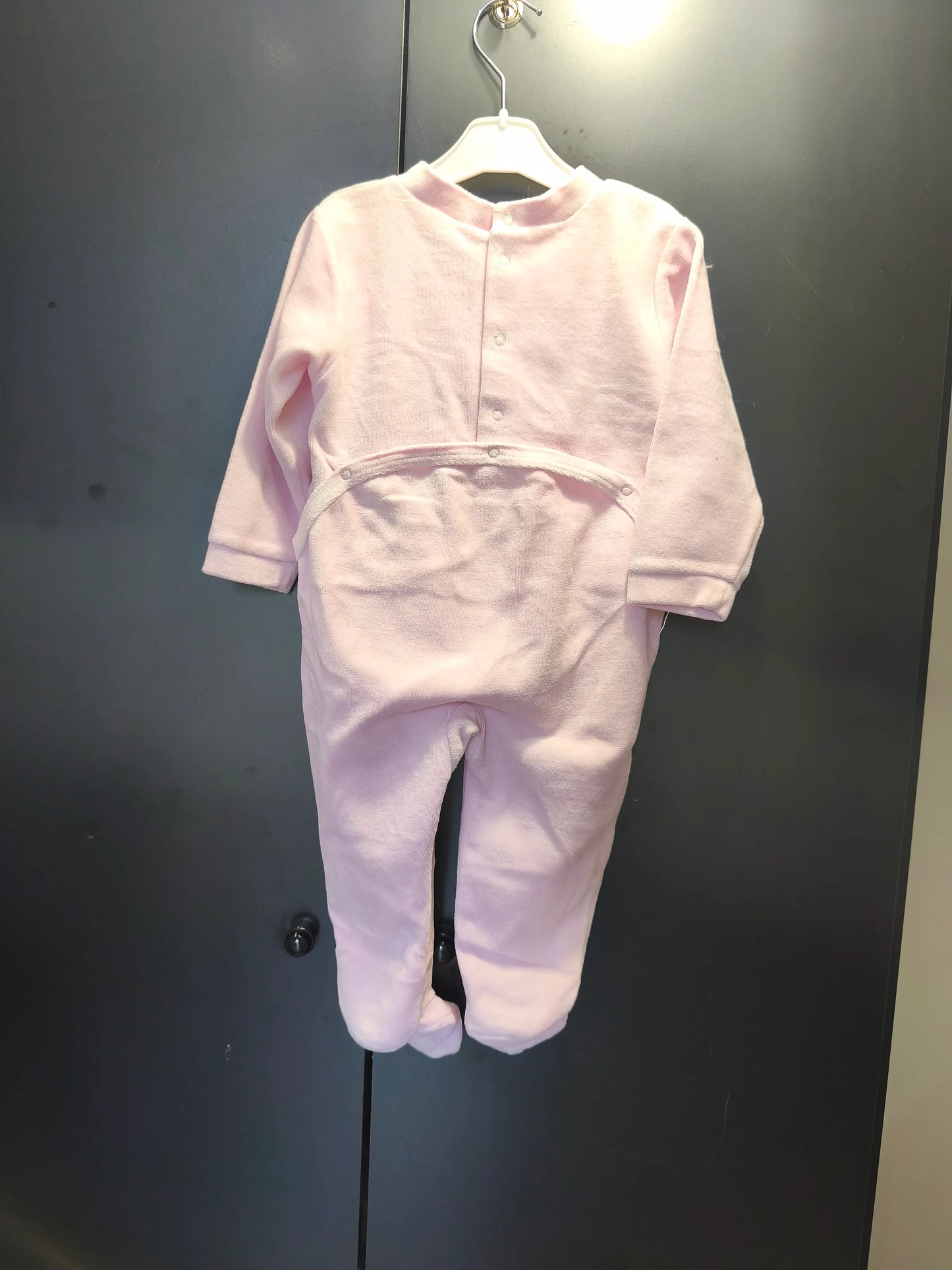 Grenouillère Velours Rose "Tendre Bébé" – 18 mois ref 381