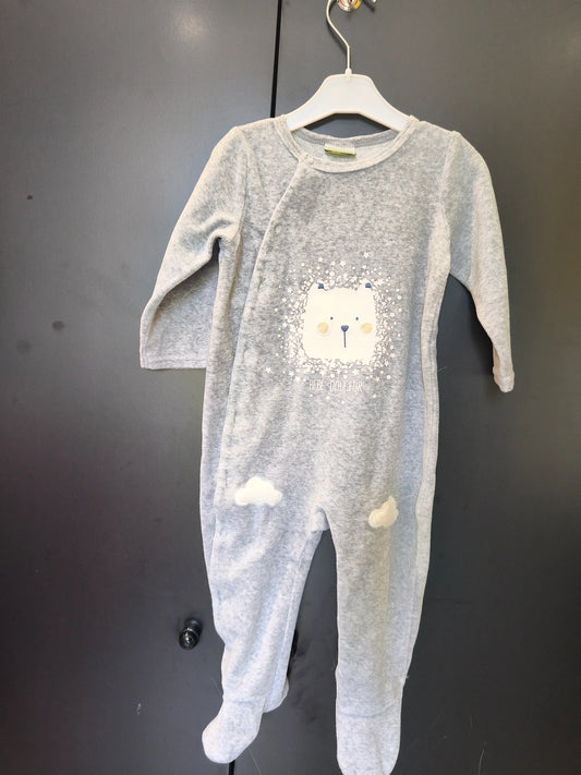 Grenouillère Velours Grise "Bébé Douceur" – Tête d’Ours – Tape à l’Œil – 12 Mois ref 317