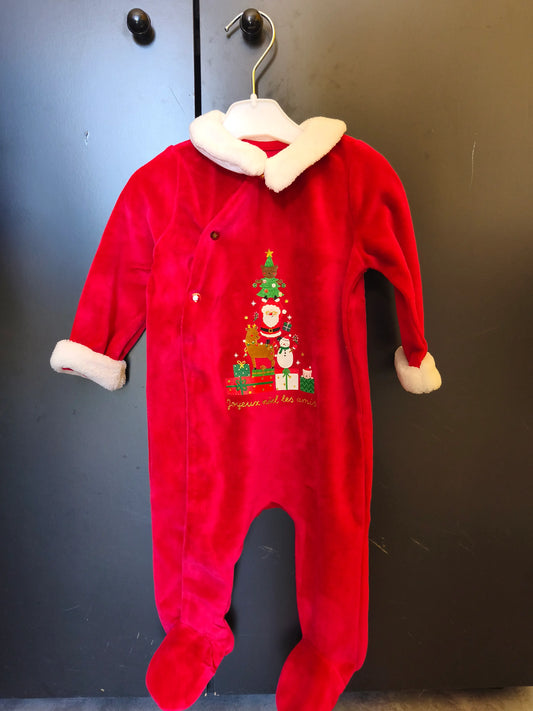 Grenouillère Velours Rouge Père Noël – Sergent Major – 6 Mois ref 222